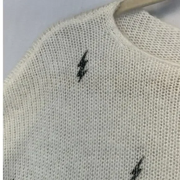 Wooden Ships White Lightning Bolt Open-Knit Sweater Mohair Wool Blend Medium